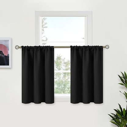 BGment Small Black Curtains for Kitchen Window 36 Inch Length - Cafe Drapes with Rod Pocket Blackout Privacy for Bathroom RV Windows, 2 Panels, 29 x 36 Inch