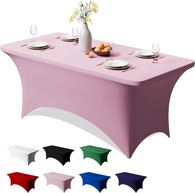 Trlyc 1 Pack 4FT Spandex Table Cloth - 48 x 30 Inch Rectangular Stretch Tablecloth, Wrinkle Resistant Scretch Table Cover for Wedding, Party, Banquet, Picnic, Outdoor Decoration (1Pcs,Pink)