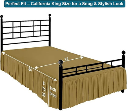 Shreem Linen Ruffled Bed Skirt with Split Corners, Gathered Style, 100% Microfiber, 30-Inch Drop, Dust Ruffle Bedskirt with Platform, Cal-King, Taupe