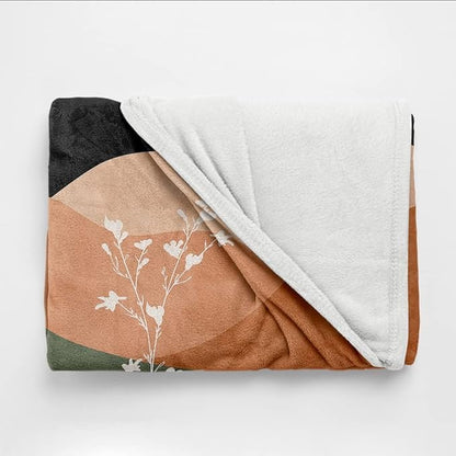 Boho Orange Mid Century Blankets Abstract Modern Throw Blanket Minimalist Boho Aesthetic Soft Warm Bed Bedding Women Blankets for Couch Bedroom Sofa Office Cozy Flannel Blankets 30"X40"