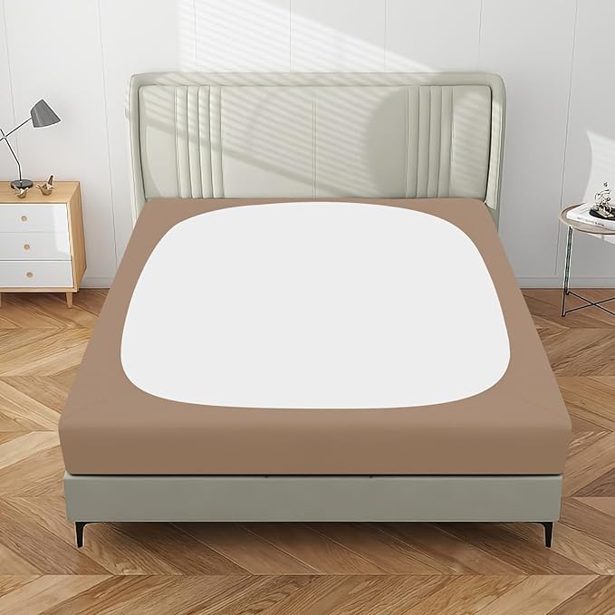 PureFit Stretchy Box Spring Cover Twin - Elastic Fitted Box Spring Wrap Around 4 Sides, Wrinkle & Fading Resistant Fits Twin Size Beds, Camel