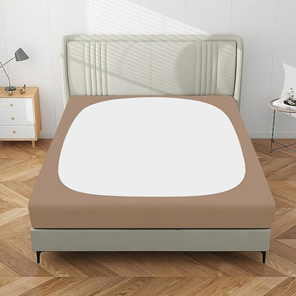 PureFit Stretchy Box Spring Cover Queen - Elastic Fitted Box Spring Wrap Around 4 Sides, Wrinkle & Fading Resistant Fits Queen Size Beds, Camel