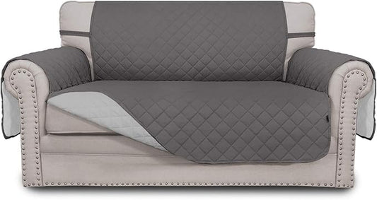 Easy-Going Reversible Loveseat Couch Cover for 2 Cushion Couch Sofa Cover for Dogs Water Resistant Furniture Protector with Foam Sticks Elastic Straps for Pet (Loveseat, Gray/Light Gray)