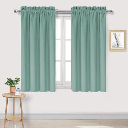 DWCN Blackout Curtains for Living Room Thermal Insulated, Energy Saving & Noise Reducing Bedroom Curtains, Sage Green, W 42x L 45 Inch, Set of 2 Rod Pocket Curtain Panels