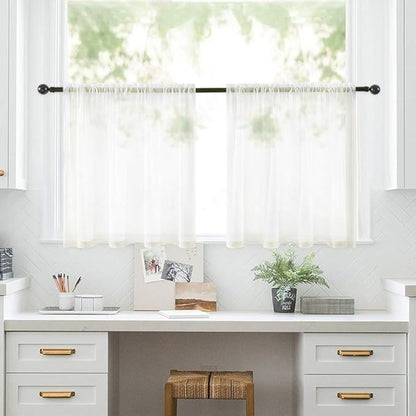 MIULEE 2 Panels Kitchen Tiers Half Window Sheer Curtains Rod Pocket Voile Drapes for Kitchen Bathroom Small Windows 29 by 36 Inch Ivory