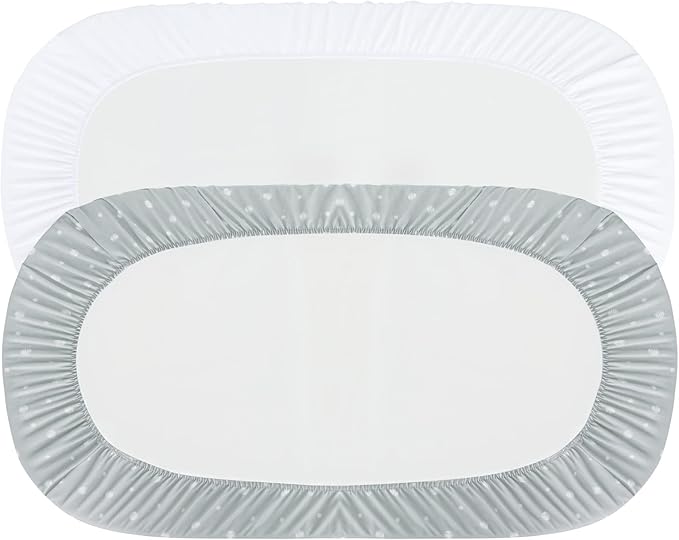 Bassinet Sheets 2 Pack (16 x 32) - Fit for Delta Children Deluxe Sweet, Dream On Me Karley (Plus) /Willow/Poppy, Baby Delight Beside Me Doze, Simmons Kids City Bassinet, Ultra Soft, White & Grey Ball