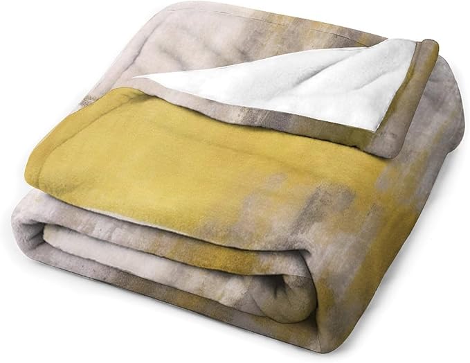 Abstract Gradient Blanket, Modern Fashion Art Yellow Grey Painting Strokes Pattern Soft Warm Cozy Plush Flannel Covers for Livingroom Bedroom Couch Chair Camping Travel Home Decor Tapestry 30x40in