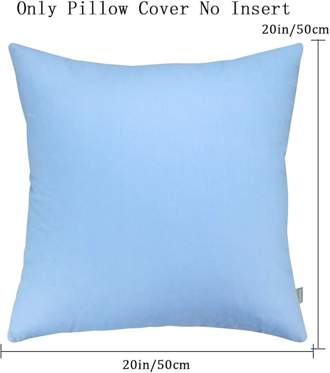 Thmyo 4-Pack 100% Cotton Comfortable Solid Decorative Throw Pillow Case, Square Cushion Cover Pillowcase Sublimation Blank Pillow Covers DIY Throw Pillowcase for Sofa(20x20 inch/ 50x50cm,Sky Blue)