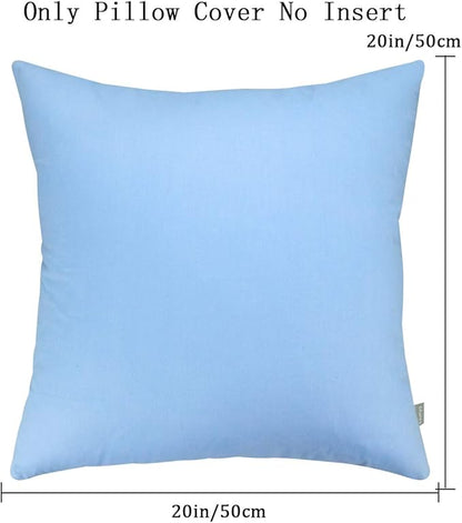 Thmyo 4-Pack 100% Cotton Comfortable Solid Decorative Throw Pillow Case, Square Cushion Cover Pillowcase Sublimation Blank Pillow Covers DIY Throw Pillowcase for Sofa(20x20 inch/ 50x50cm,Sky Blue)