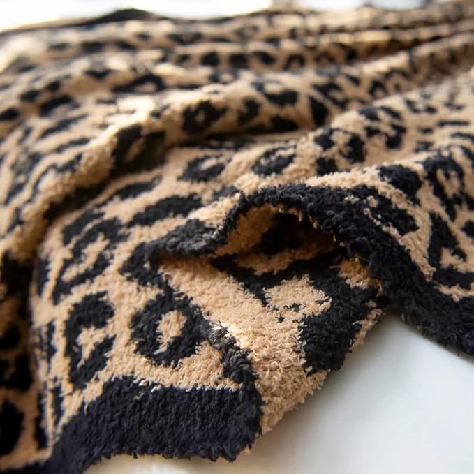 Fluffy Leopard Knitted Throw Blanket for Couch Lightweight Soft Plush Fluffy Warm Cozy -50x60inch,Perfect for Bed, Sofa,Leopard