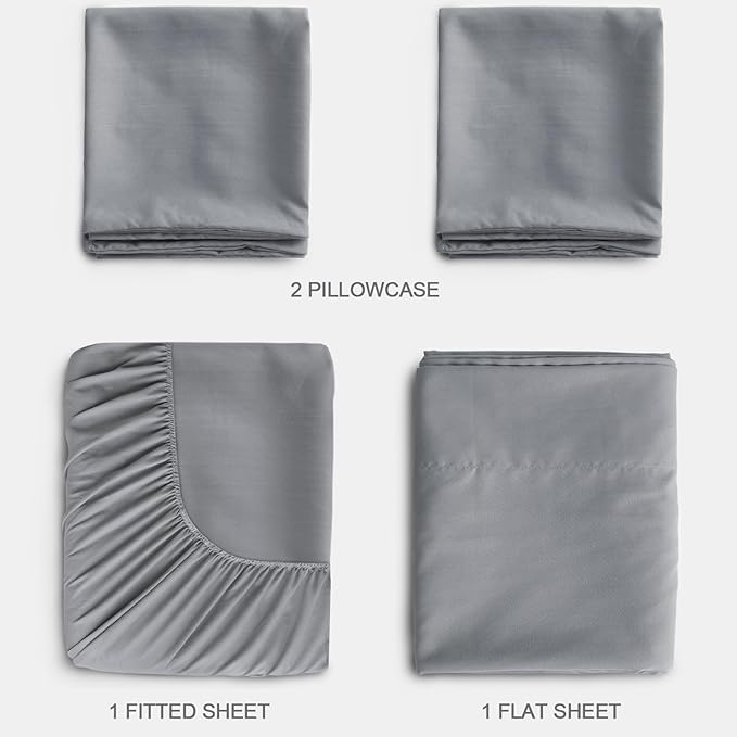SPRINGSPIRIT Split Top King Sheets Sets for Adjustable Bed, 4 Piece Bed Sheets Set Deep Pockets, Extra Soft and Breathable Bedding Sheets, Grey