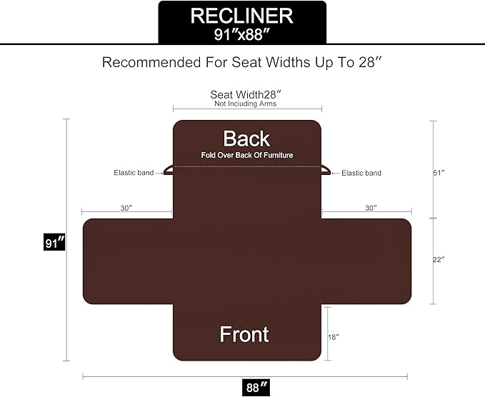 U-NICE HOME Recliner Chair Covers Reversible Chair Cover Pet Covers for Dogs with Elastic Straps Water Resistant Diamond Quilted (28''Recliner Oversized, Light Blue/Beige)