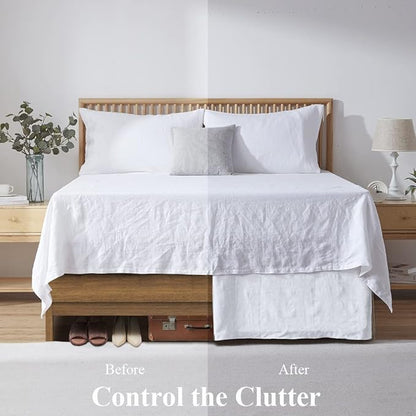 Simple&Opulence Belgian Linen Bed Skirt with Classic 14 inch Tailored Drop Dust Ruffle, Easy Fit Breathable Premium Natural Flax- Basic White, Twin