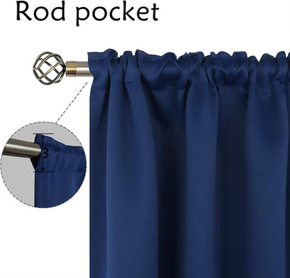 BGment Navy Blue Blackout Curtains 40 Inches Length for Bedroom - Short Thermal Insulated Drapes with Rod Pocket for Kitchen Cafe Bathroom Window Privacy, 42 x 40 Inch, 2 Panels