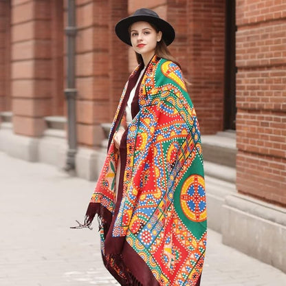 DANA XU 100% Merino Wool Pashmina Shawl for Women 96"x43", Oversized Cashmere Wrap with Tassels, Floral Travel Blanket Cape