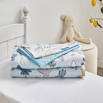 Joyreap 4 Piece Toddler Bedding Set, Cute Dinosaur on Light Blue, Ultra Soft Microfiber Toddler Comforter for Kids Boys Girls, Includes Quilted Comforter, Fitted Sheet, Top Sheet, and Pillow Case