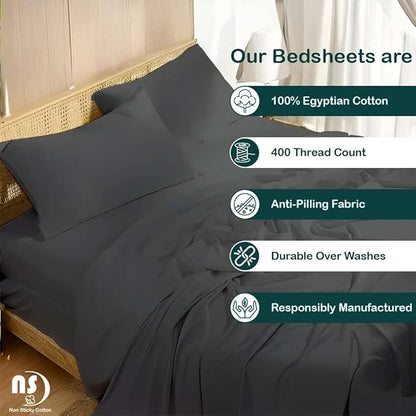 NON Sticky cotton Full Size Sleeper Sofa Sheets, 4 Piece Egyptian Cotton Bed Sheet Set for Sofa Bed, 6" Deep Pocket Fitted Sheet for Pull Out Couch Mattress, 54" x 75", Dark Grey Solid
