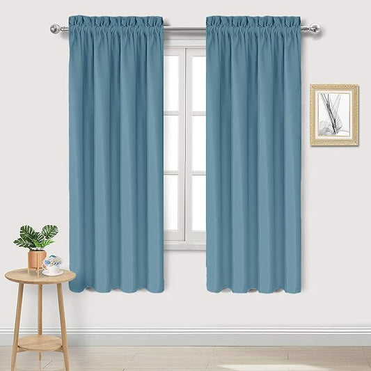 DWCN Blackout Curtains for Living Room Thermal Insulated, Energy Saving & Noise Reducing Bedroom Curtains, Stone Blue, W 38x L 63 Inch, Set of 2 Rod Pocket Curtain Panels