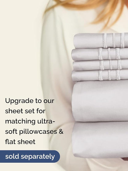 Extra Deep Cal King Fitted Sheet - Hotel Luxury Single Fitted Sheet Only - Easily Fits 18 inch to 24 inch Mattress - Ultra Soft, Wrinkle Free w/Extra Deep Pockets - Breathable & Comfy - French Grey