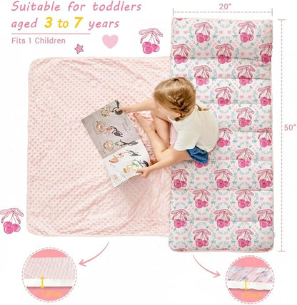 Toddler Nap Mat with Pillow and Blanket, Extra Large Rolled Napping Mats,Slumber Bags for Boys Girls,Kids Sleeping Bag for Daycare, Preschool Travel Camping