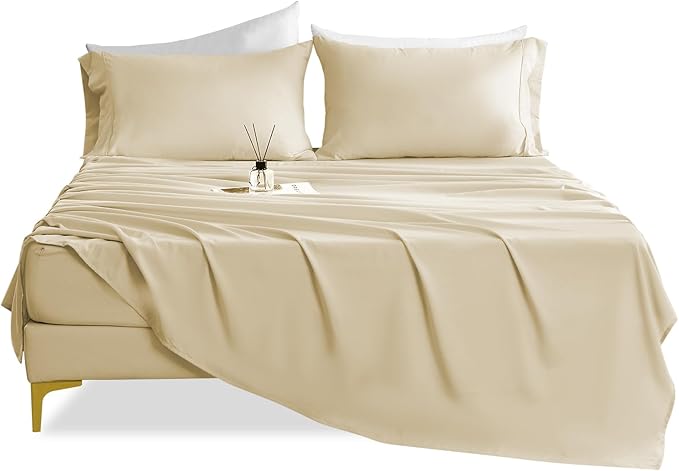 Silky Soft Twin XL Sheet Set - Luxury 3 Piece Breathable Cooling Microfiber Sheets, 16" Deep Pocket Easy Care Wrinkle Free Bedding Sheet and Pillowcase Set, Beige