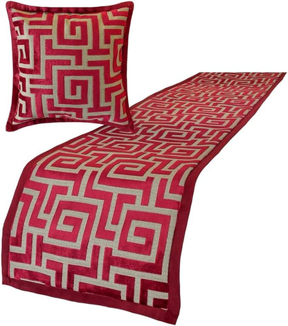 The HomeCentric King/Queen/Twin Red Designer King 90"x18" Bed Runner Without Pillow Cover, Maze Bed Scarf on Velvet Fabric - Path
