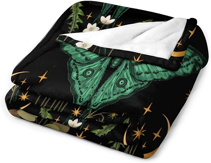 Moon Phase Moth Blanket, Vintage Botanical Mushroom Wildflower Gothic Night Moonlit Mysterious Witchy Throws Blanket for Sofa Bed Couch Chair, 60"x80"