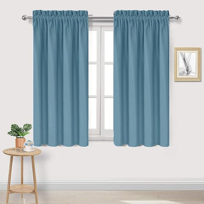 DWCN Blackout Curtains for Living Room Thermal Insulated, Energy Saving & Noise Reducing Bedroom Curtains, Stone Blue, W 38x L 45 Inch, Set of 2 Rod Pocket Curtain Panels