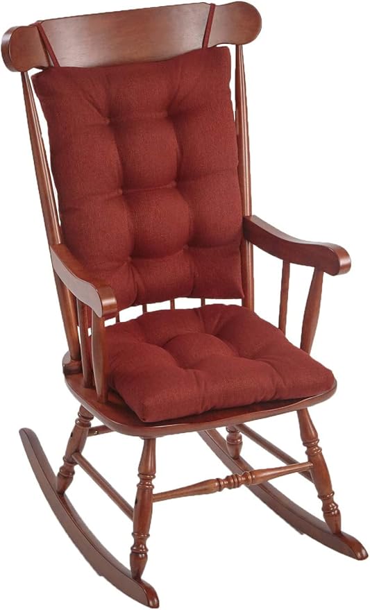 Klear Vu Omega Non-Slip Rocking Chair Cushion Set, Assembled in USA, Thick Padding & Tufted Design, Includes Seat Pad & Back Pillow with Ties, 17x17 Inches, 2-Piece Set, Solid Flame Red