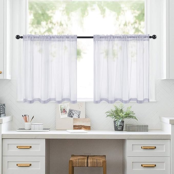 MIULEE 2 Panels Kitchen Tiers Half Window Sheer Curtains Rod Pocket Translucent Voile Drapes for Kitchen Bathroom Small Windows 29 by 24 Inch Greyish Lilac