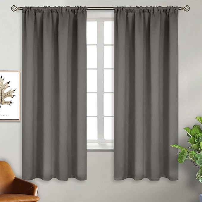 BGment Blackout Curtains for Bedroom 63 Inches Length - Rod Pocket Thermal Insulated 52 Inches Width Room Darkening Window Curtain for Living Room, 52 x 63 Inch, 2 Panels, Grey