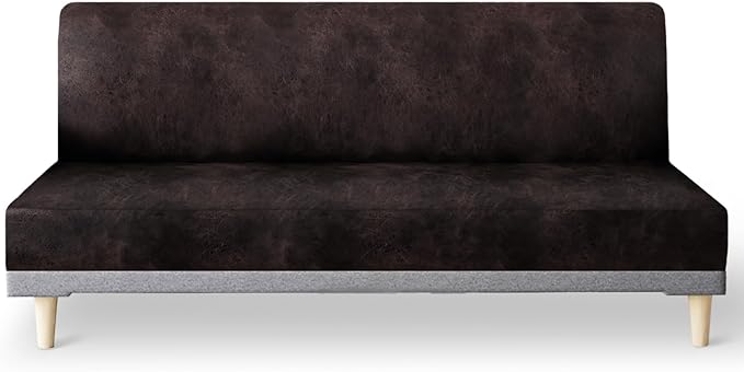 molasofa Leather Like Stretch Futon Slipcover Armless Futon Bed Sofa Cover Furniture Protector with Elastic Bottom, Soft and Washable Futon Cover for Sofa Bed Stay in Place（Medium，Chocolate）