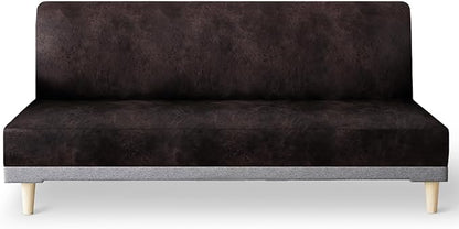 molasofa Leather Like Stretch Futon Slipcover Armless Futon Bed Sofa Cover Furniture Protector with Elastic Bottom, Soft and Washable Futon Cover for Sofa Bed Stay in Place（Medium，Chocolate）
