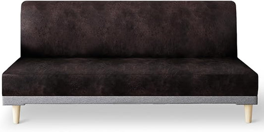 molasofa Leather Like Stretch Futon Slipcover Armless Futon Bed Sofa Cover Furniture Protector with Elastic Bottom, Soft and Washable Futon Cover for Sofa Bed Stay in Place（Medium，Chocolate）
