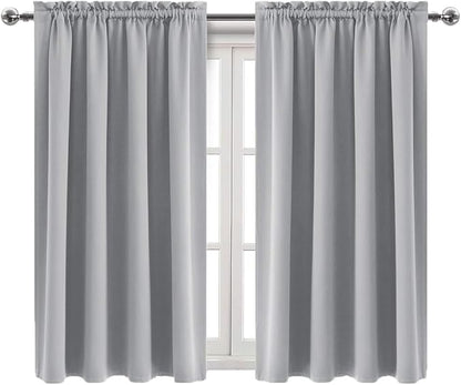 DWCN Blackout Curtains Room Darkening Thermal Insulated Bedroom Curtains Window Curtain Panels, 38 x 54 inches Long, Set of 2 Silver Grey Rod Pocket Drapes