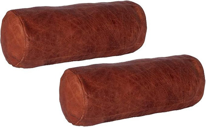 Neck Roll Pillow Cushion Cover, 22x7 Inch Full Moon Round Bolster Pillow Case, Cylinder Soft Lambskin Leather Pillowcase for Head, Spine & Neck Support During Sleep - Tan Artical Pack of 2
