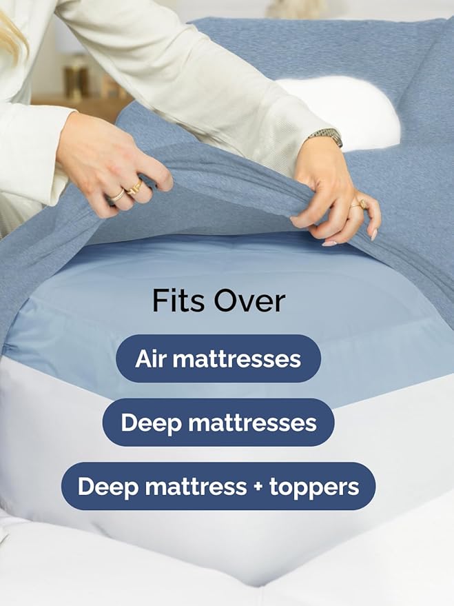 Extra Deep King Fitted Sheet - Hotel Luxury Single Fitted Sheet Only - Easily Fits 18 inch to 24 inch Mattress - Ultra Soft, Wrinkle Free with Extra Deep Pockets - Breathable & Comfy - Heathered Blue