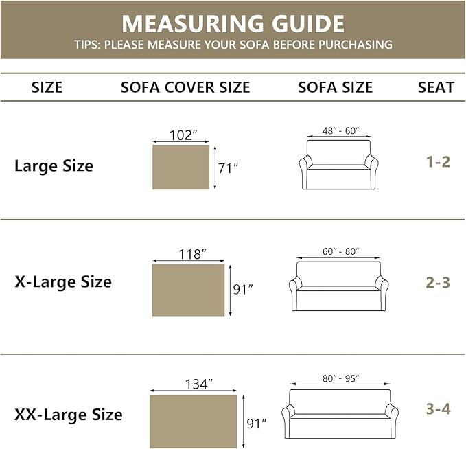 MYSKY HOME Chenille Couch Covers for Sectional Sofa, Couch Cover for Dogs, Washable Sofa Cover, Soft Furniture Protector, Sofa Covers for Futon, Loveseat, Cushion Cover with Tassel, 71"x 102", Khaki