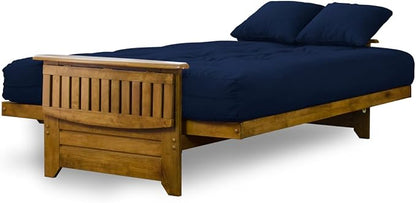 Nirvana Futons Brentwood Tray Arm Futon Sofabed Set - Queen Frame, 8" Navy Blue Mattress, Rich Heritage Finish