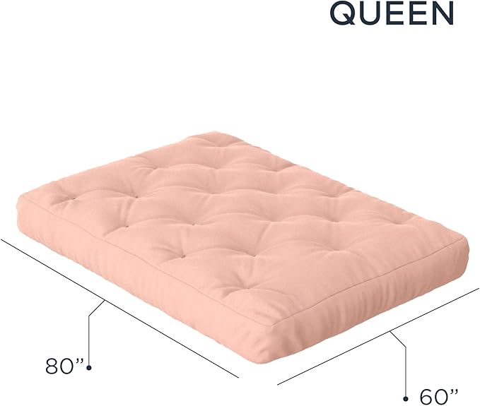 Royal Sleep Products by The Futon Factory 6 inch Foam Futon Mattress - Solid Blush Pink Cover - Queen Size - CertiPUR Certified Foams - Made in USA - Replacement Mattress - (Frame not Included)