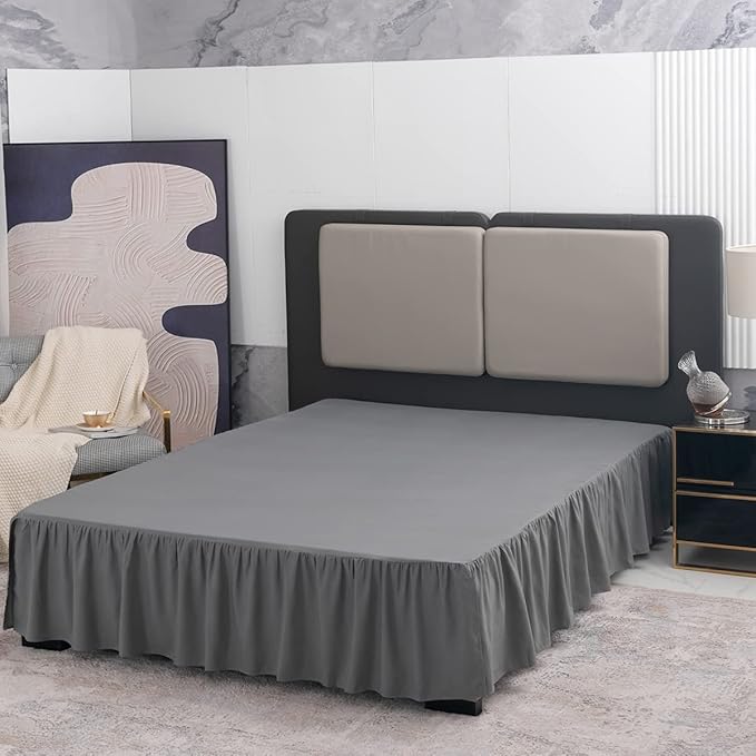 TSUTOMI Bed Skirt Full Size Ruffled Bed Skirt with Split Corners, 14 Inch Drop Dust Ruffle Bed Skirts with Platform, Gathered Style, 100% Microfiber, Grey