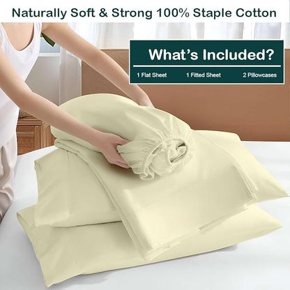 NON Sticky cotton Full Size Sleeper Sofa Sheets, 4 Piece Egyptian Cotton Bed Sheet Set for Sofa Bed, 7" Deep Pocket for Pull Out Couch Mattress, 54" x 75", Ivory Solid, Soft & Breathable