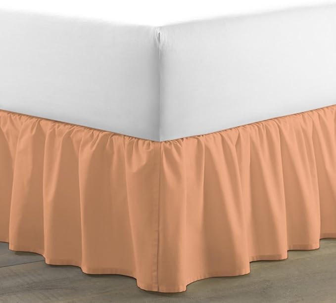 Bed Skirt - Ruffled Bed Skirt (Twin XL, Peach) 12 Inch Drop Dust Ruffle with Platform, 100% Cotton 800 Thread Count Fabric - Dust Ruffle Bedskirt for Easy Fitting and Easy Care
