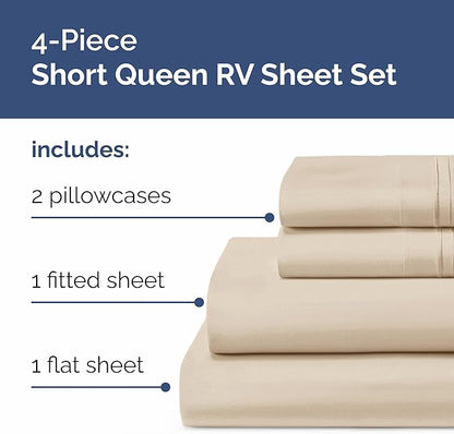 RV Short Queen Sheet Set 60 X 75 - 4 Piece RV Short Queen Bed Sheets - Soft, Breathable & Cooling - Designed for Bunks, Trailers & Camper - Fits 8” to 12" Mattress - Hotel Luxury Bedding - Wheat