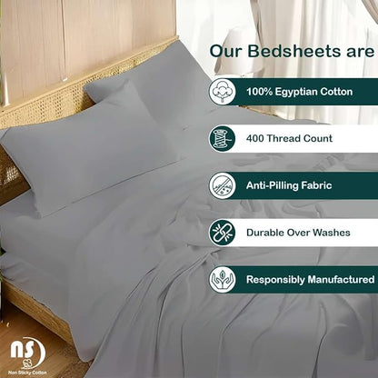 NON Sticky cotton Twin Size Sleeper Sofa Sheets, 4 Piece Egyptian Cotton Bed Sheet Set for Sofa Bed, 7" Deep Pocket for Pull Out Couch Mattress, 39" x 75", Light Grey Solid, Soft & Breathable