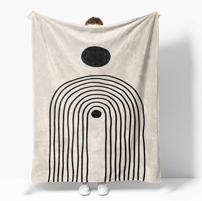 Boho Mid Century Blankets Orange Beige Throws Abstract Modern Aesthetic Bedding Minimalist Sun Leaf Soft Warm Bed Bedding Blankets for Couch Bedroom Sofa Office Cozy Flannel Blanket 30"X40"