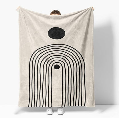 Boho Mid Century Blankets Orange Beige Throws Abstract Modern Aesthetic Bedding Minimalist Sun Leaf Soft Warm Bed Bedding Blankets for Couch Bedroom Sofa Office Cozy Flannel Blanket 70"X80"