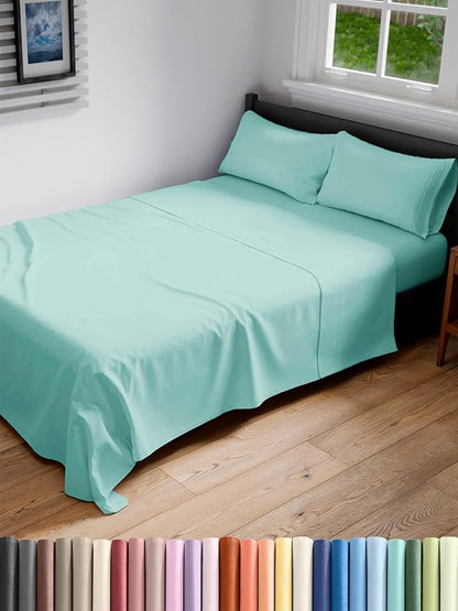 Full XL Bed Sheet Set - 4 Piece Extra Long Extended Full XL Sheets - Soft, Breathable & Cooling - Fits 8” to 16" Mattress w/ Deep Pockets - 54" x 80" - Easy-Fit, Wrinkle & Fade Resistant - Spa Blue