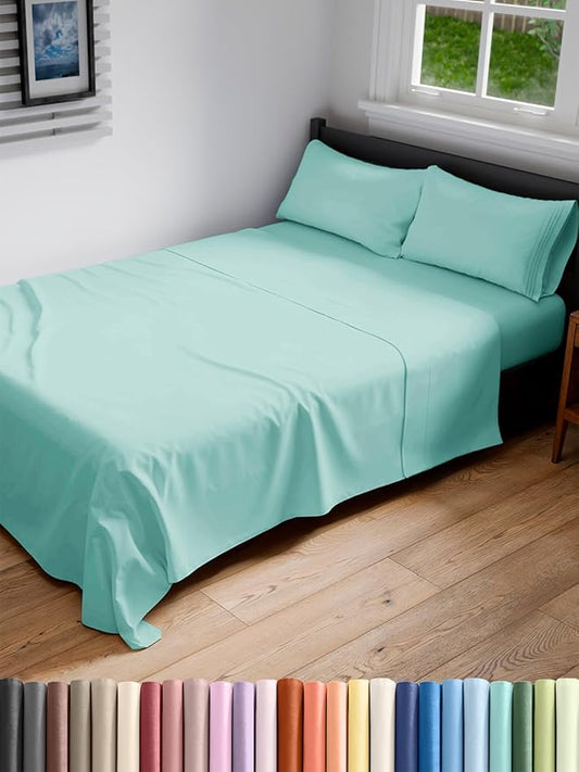 Full XL Bed Sheet Set - 4 Piece Extra Long Extended Full XL Sheets - Soft, Breathable & Cooling - Fits 8” to 16" Mattress w/ Deep Pockets - 54" x 80" - Easy-Fit, Wrinkle & Fade Resistant - Spa Blue