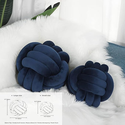 Knot Ball Pillows, Round Throw Pillow Cushion Home Decoration Soft Plush Pillow, Throw Knotted Ball Pillow Handmade Children Room Decoration Round Plush Toy Pillow (Dark Blue,8.5"/22cm)